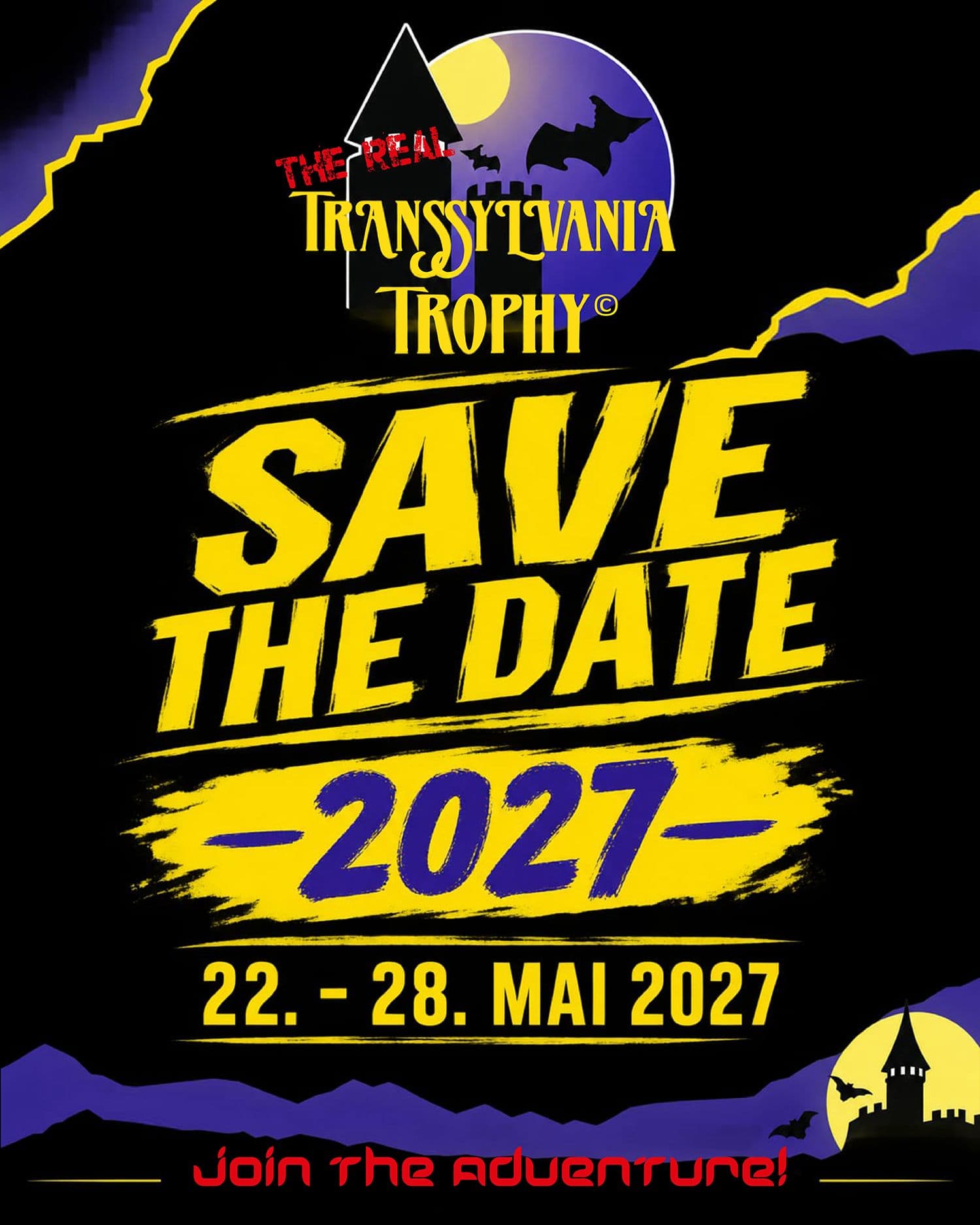 Plakat „Save the Date“ der Transsylvania Trophy: 22.–28. Mai 2027